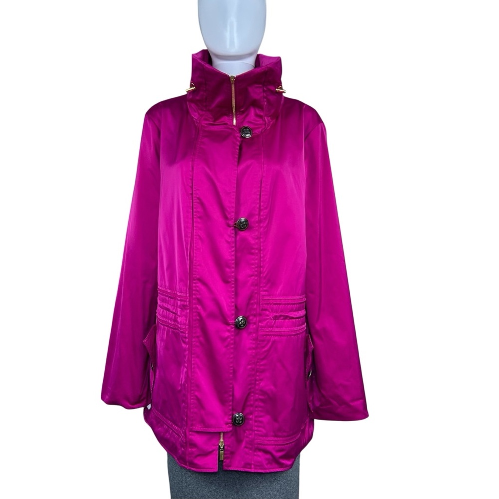 Escada Windbreaker Jacket Size 10 Convertible Collar Lightweight Rain Coat Pink - Picture 2 of 16